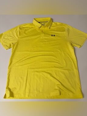 Under Armour Shirt Mens L Yellow Heat Gear Short Sleeve Golf Polo Sports Loose